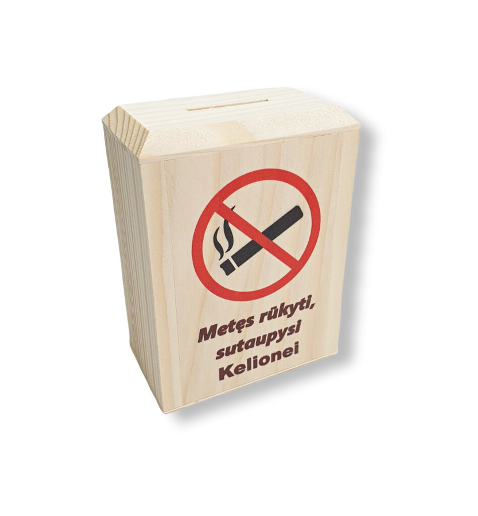 Medinė taupyklė „Metęs rūkyti sutaupysi kelionei“ kaina ir informacija | Kitos originalios dovanos | pigu.lt