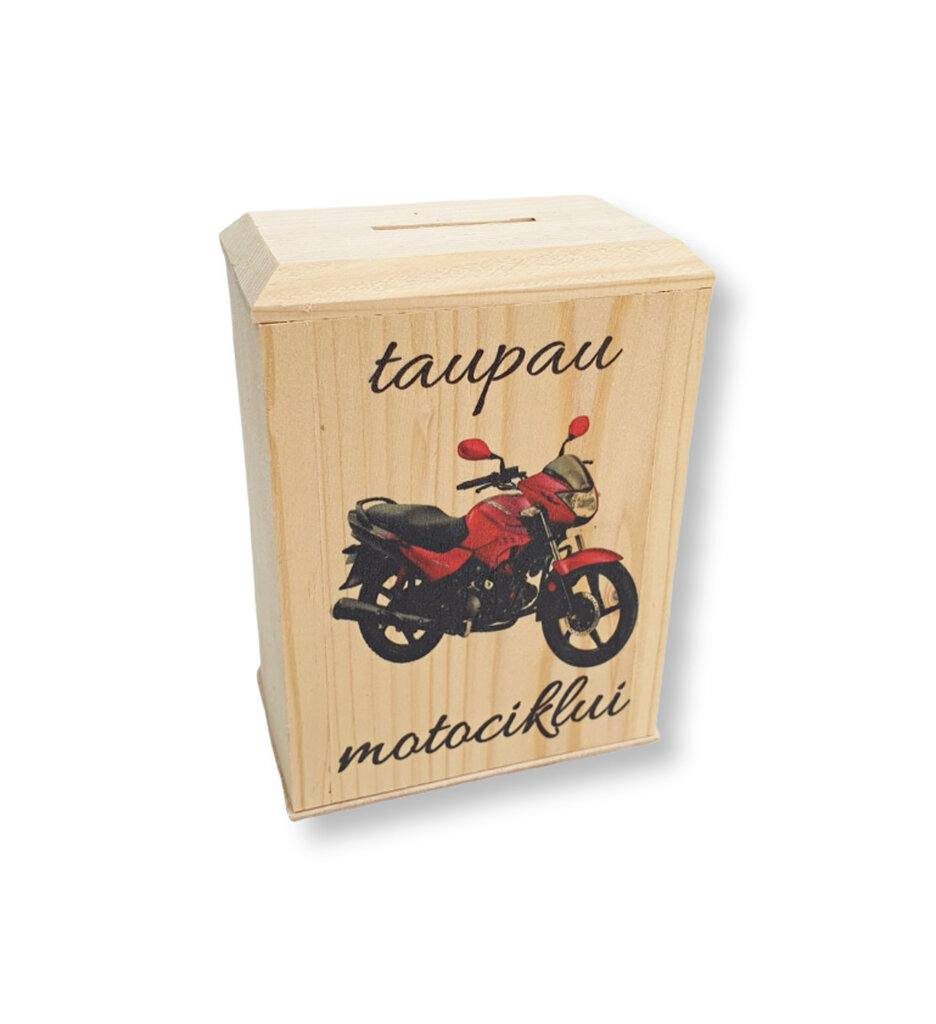 Medinė taupyklė „TAUPAU MOTOCIKLUI“ цена и информация | Kitos originalios dovanos | pigu.lt