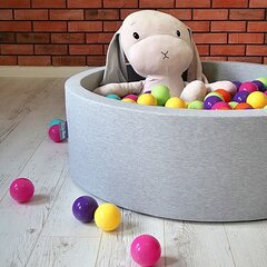 KiddyMoon Круглый детский бассейн с мячиками 90x30см/300 шариков ∅ 7см, Светло-серый:белый/черный/серебряный/темно-розовый цена и информация | Игрушки для малышей | pigu.lt