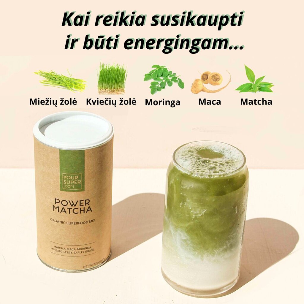 Ekologiškas supermaisto mišinys energijai ir susikaupimui Power Matcha, Your super, 150 g kaina ir informacija | Funkcinis maistas (supermaistas) | pigu.lt