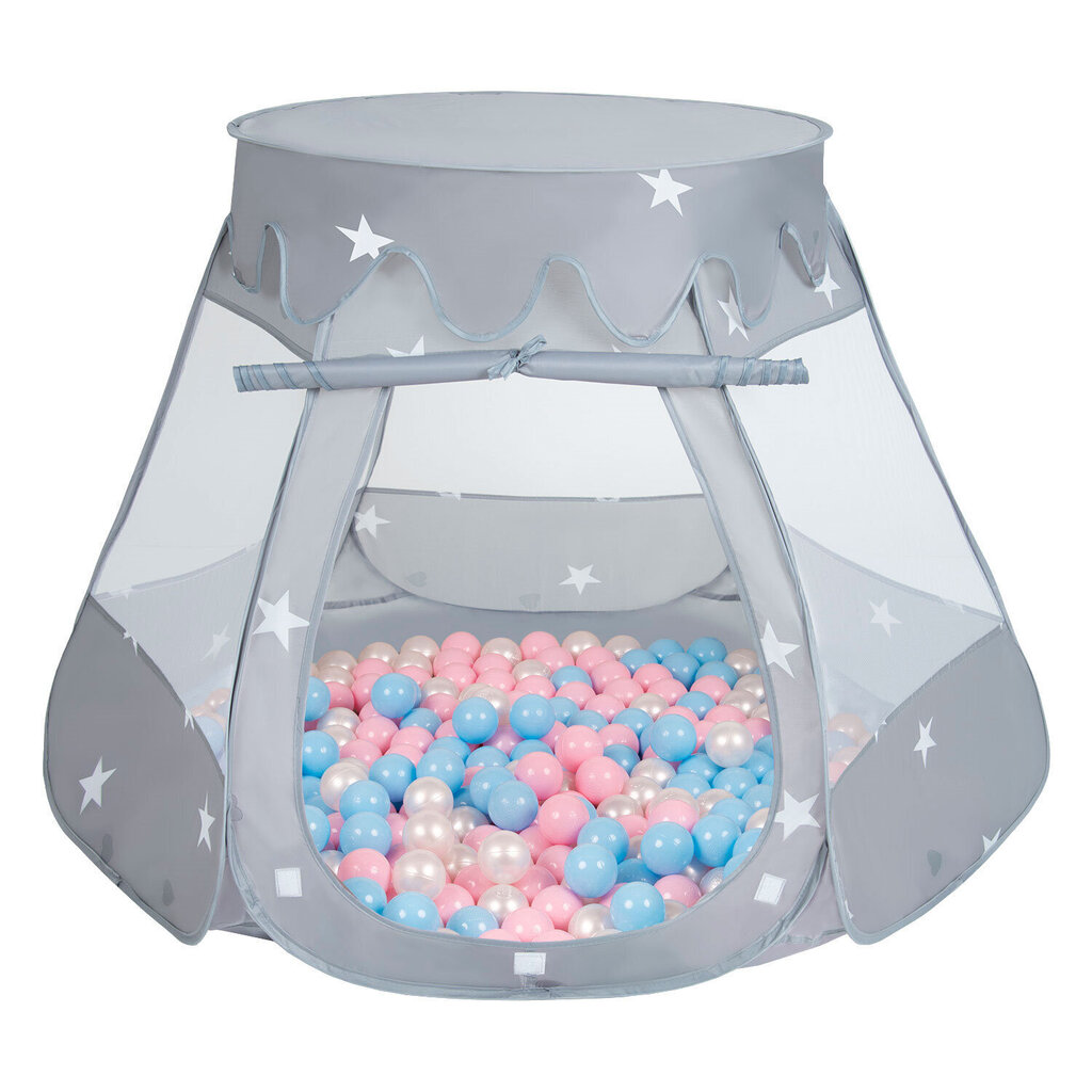 Palapinė Pop Up su plastikiniais kamuoliukais, pilka, 105x90 cm, 100 kamuoliukų kaina ir informacija | Žaislai kūdikiams | pigu.lt