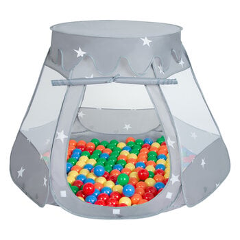 Palapinė Pop Up su plastikiniais kamuoliukais, pilka, 105x90 cm, 300 kamuoliukų kaina ir informacija | Žaislai kūdikiams | pigu.lt