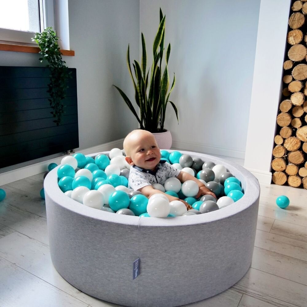 KiddyMoon Putplasčio Ketvirtis Baseinas Su Kamuoliukais 90x30cm/300 Kamuolių ∅7cm. Prekė sertifikuota, Pagaminta ES, Šviesiai pilka:Šviesi turkio/Balta/Skaidri/Turkio spalva kaina ir informacija | Žaislai kūdikiams | pigu.lt