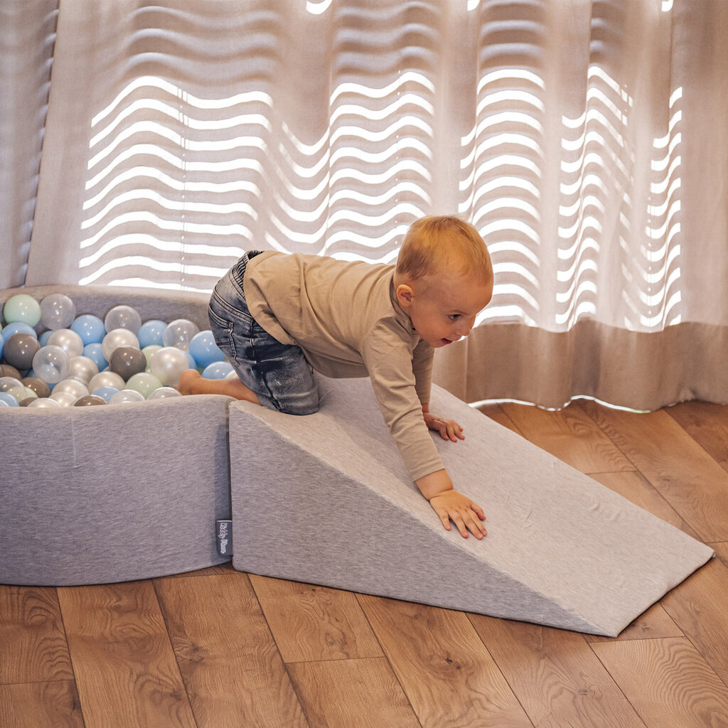 Kiddymoon Foam Vaikiška Žaidimų Aikštelė Su Apvaliu Baseinu Kamuoliukams (200 Kamuoliukų), Pleištas, Šviesiai pilka:Pilka/Balta/Turkio spalva kaina ir informacija | Žaislai kūdikiams | pigu.lt