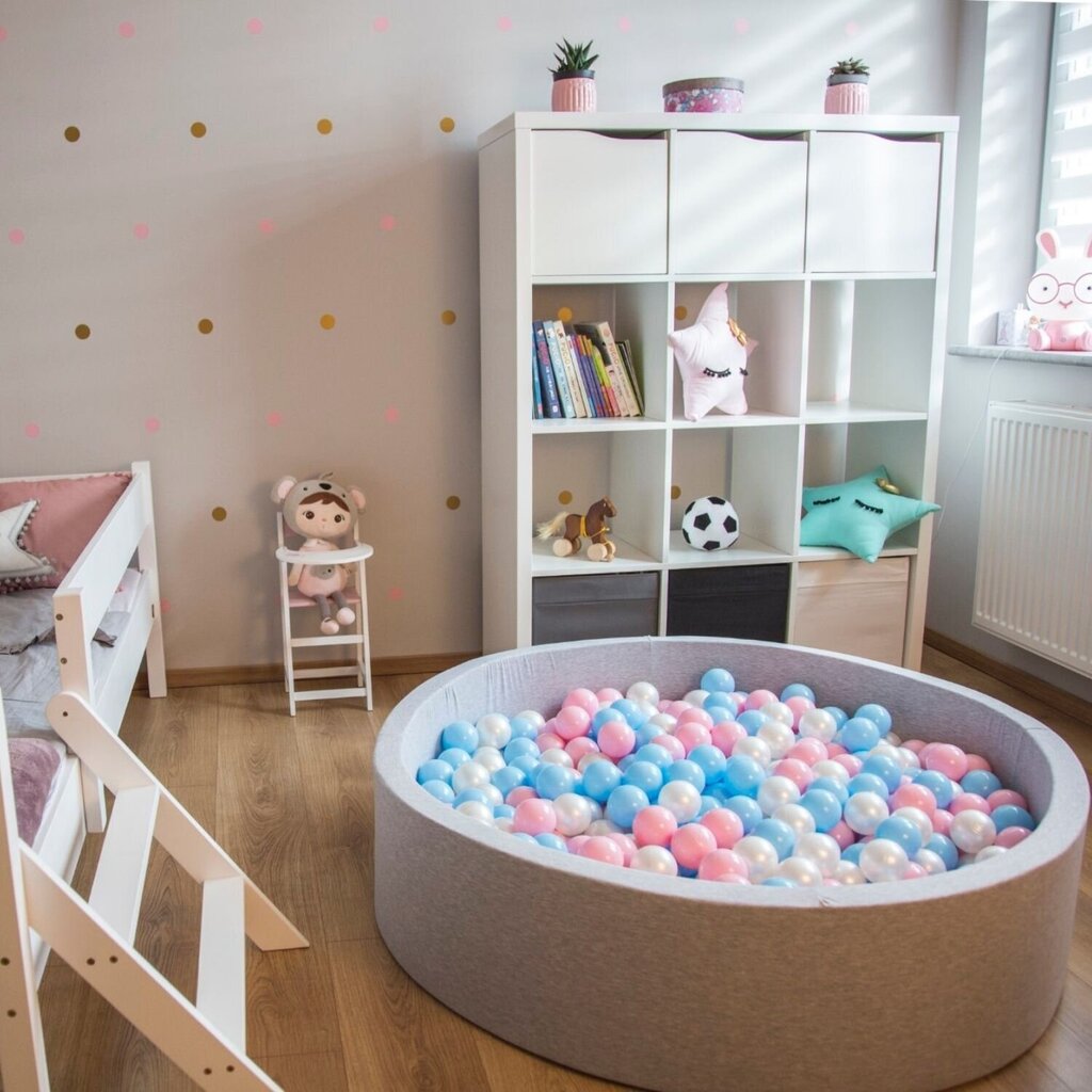 Kvadratinis putplasčio baseinas KiddyMoon su kamuoliukais, pilka, 120x30 cm kaina ir informacija | Žaislai kūdikiams | pigu.lt