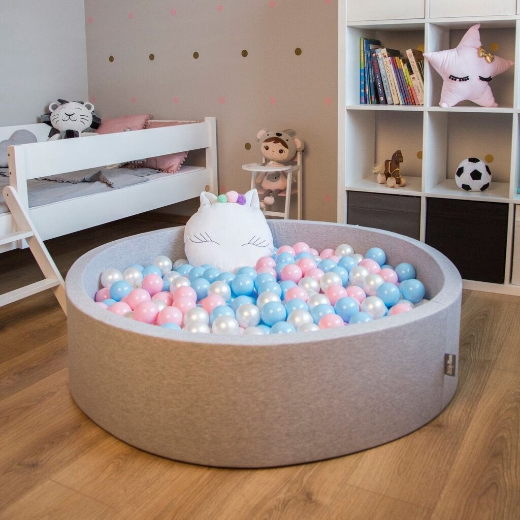 Apvalus putplasčio baseinas KiddyMoon su kamuoliukais, pilka, 120x30 cm цена и информация | Žaislai kūdikiams | pigu.lt