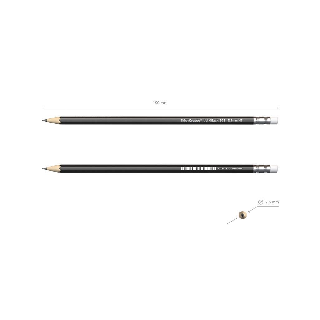Šešiakampis juodo grafito pieštukas su trintuku ErichKrause® Jet Black 100 HB, 4 vnt. kaina ir informacija | Rašymo priemonės | pigu.lt