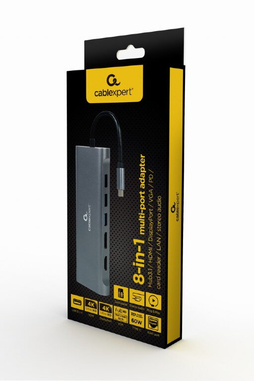 Gembird USB-C 8-in-1 kaina ir informacija | Adapteriai, USB šakotuvai | pigu.lt