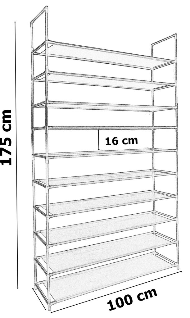 Mela batų lentyna - 50 porų - pilka цена и информация | Batų spintelės, lentynos ir suolai | pigu.lt