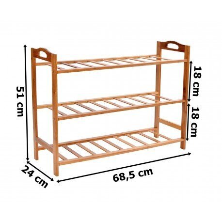 Bambukinė batų lentyna su 3 lentynomis, ruda kaina ir informacija | Batų spintelės, lentynos ir suolai | pigu.lt