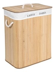 Бамбуковая корзина для белья 100л, 2 отделения, цвета натурального дерева цена и информация | Набор акскссуаров для ванной | pigu.lt