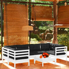 Sodo komplektas su pagalvėmis, 7 dalių, baltas, pušies mediena kaina ir informacija | Lauko baldų komplektai | pigu.lt