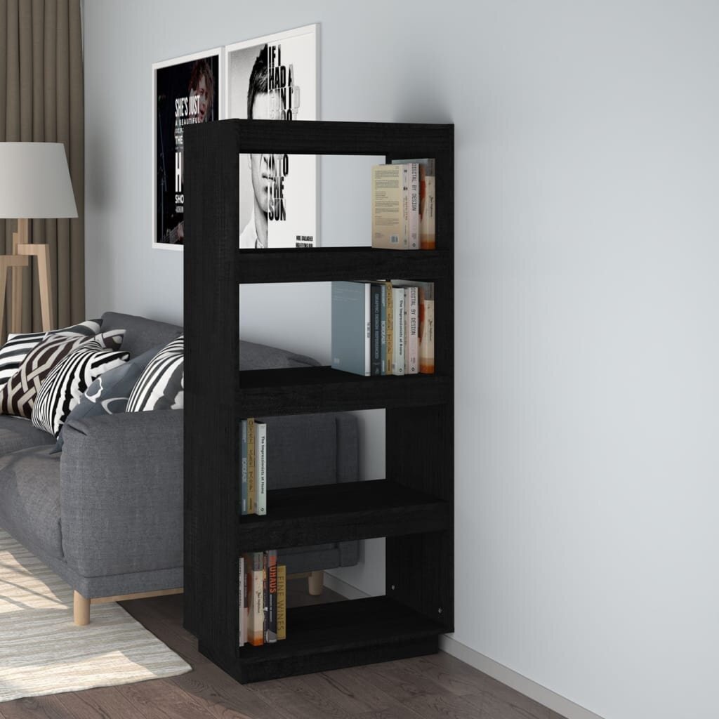 vidaXL Spintelė knygoms/kambario pertvara, juoda, 60x35x135cm, pušis kaina ir informacija | Lentynos | pigu.lt