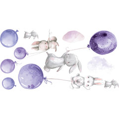 Interjero lipdukas - Kiškiai ir violetiniai balionai kaina ir informacija | Interjero lipdukai | pigu.lt