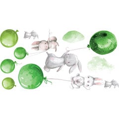 Interjero lipdukas - Kiškiai ir neoniniai žali balionai kaina ir informacija | Interjero lipdukai | pigu.lt