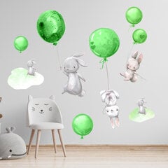 Interjero lipdukas - Kiškiai ir neoniniai žali balionai kaina ir informacija | Interjero lipdukai | pigu.lt