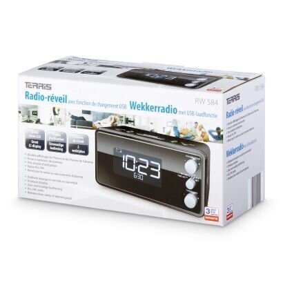 FM radijas su laikrodžiu ir USB jungtimi - "Terris" RW584 kaina ir informacija | Laikrodžiai | pigu.lt