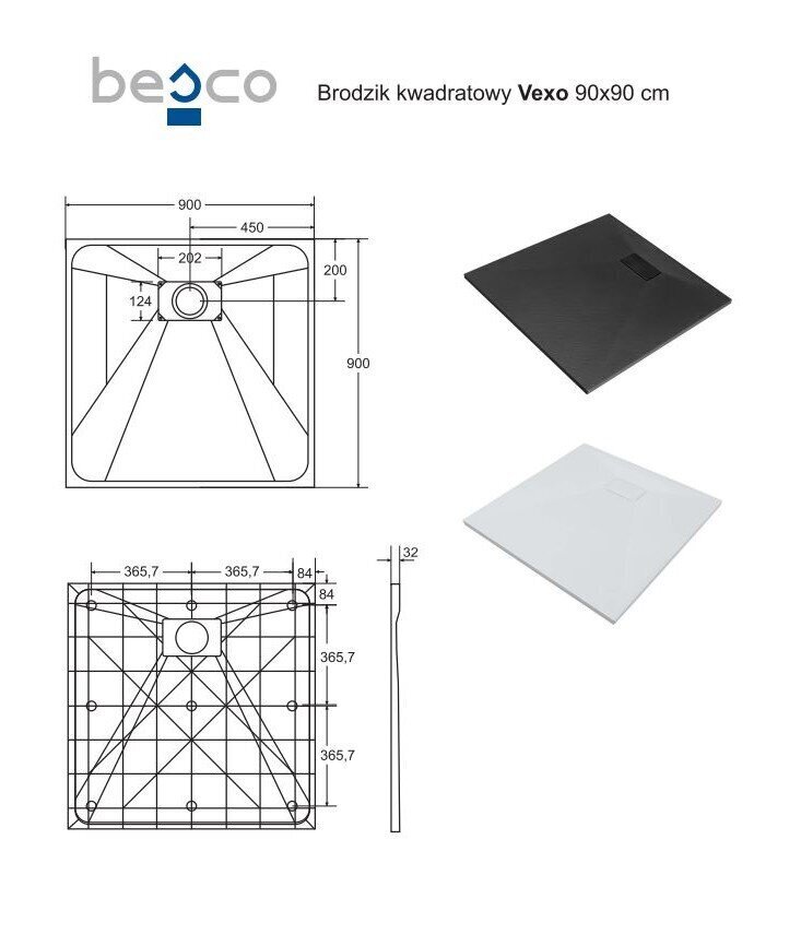 Kvadratinis dušo padėklas Besco Vexo, 80x80, 90x90 cm kaina ir informacija | Dušo padėklai | pigu.lt