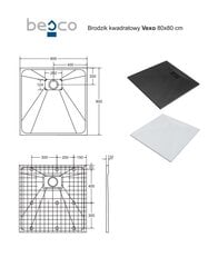 Kvadratinis dušo padėklas Besco Vexo, 80x80, 90x90 cm kaina ir informacija | Besco Dušo kabinos ir kita įranga | pigu.lt