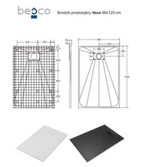 Dušo padėklas Besco Vexo, 90x120,130,140,150,160,170,180 cm kaina ir informacija | Besco Dušo kabinos ir kita įranga | pigu.lt