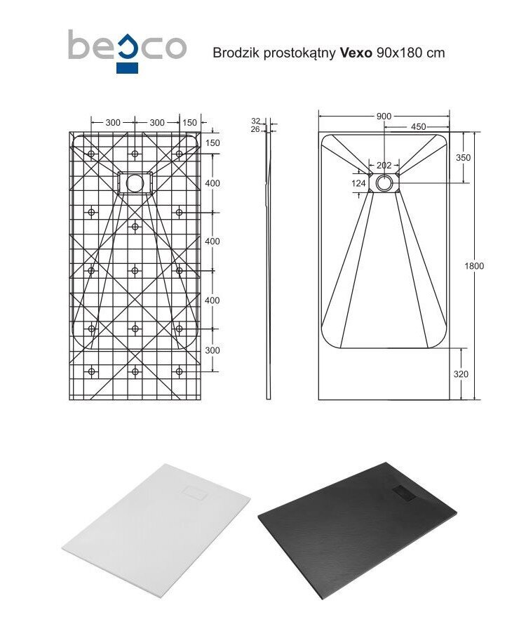 Dušo padėklas Besco Vexo, 90x120,130,140,150,160,170,180 cm kaina ir informacija | Dušo padėklai | pigu.lt