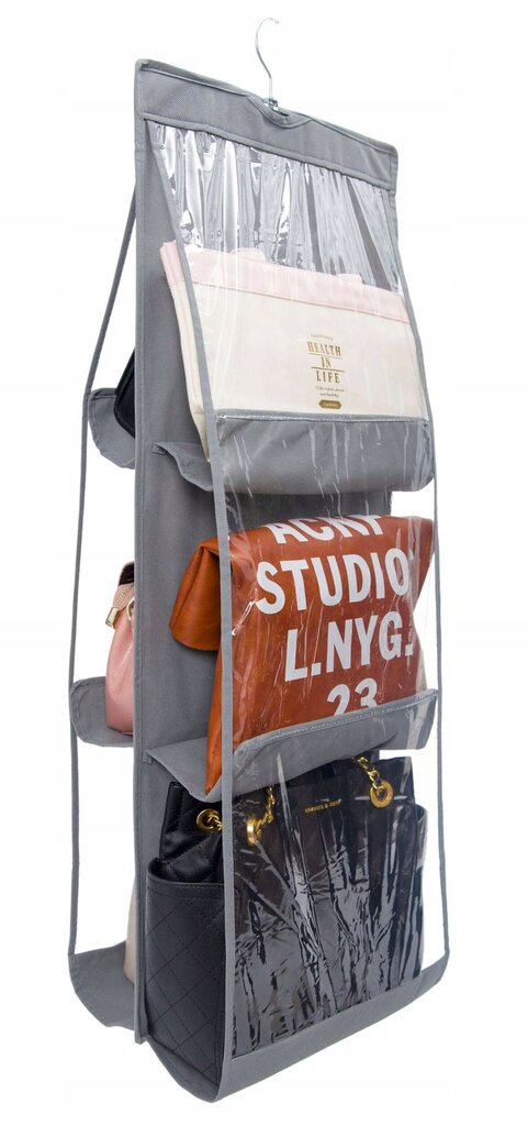 Kabantis daiktų/drabužių maišas su 6 skyriais Vitto pilkas цена и информация | Pakabos, maišai drabužiams | pigu.lt