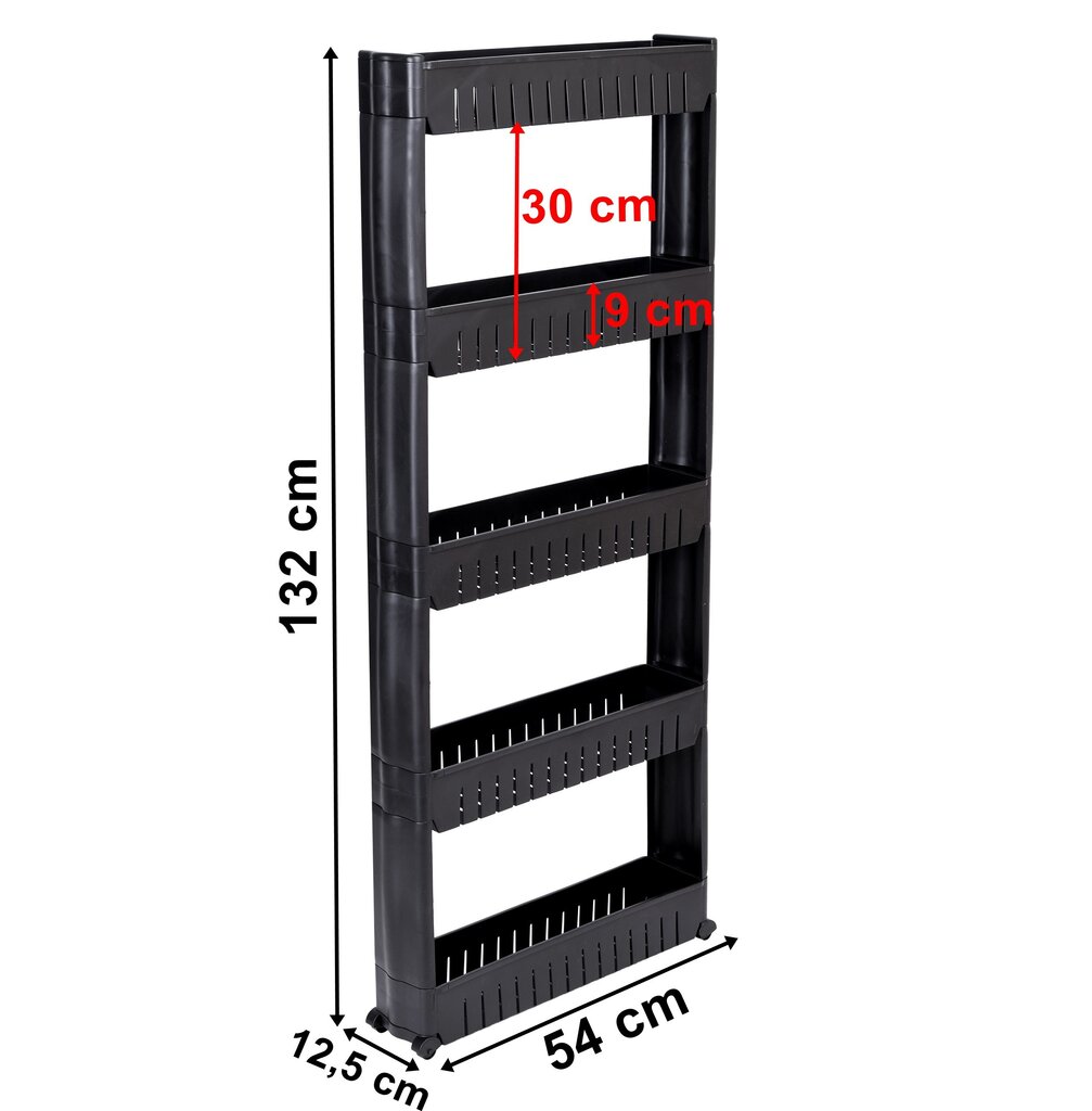 Mobili spintelė ant ratų, 5 lentynų, juoda цена и информация | Virtuvinės spintelės | pigu.lt