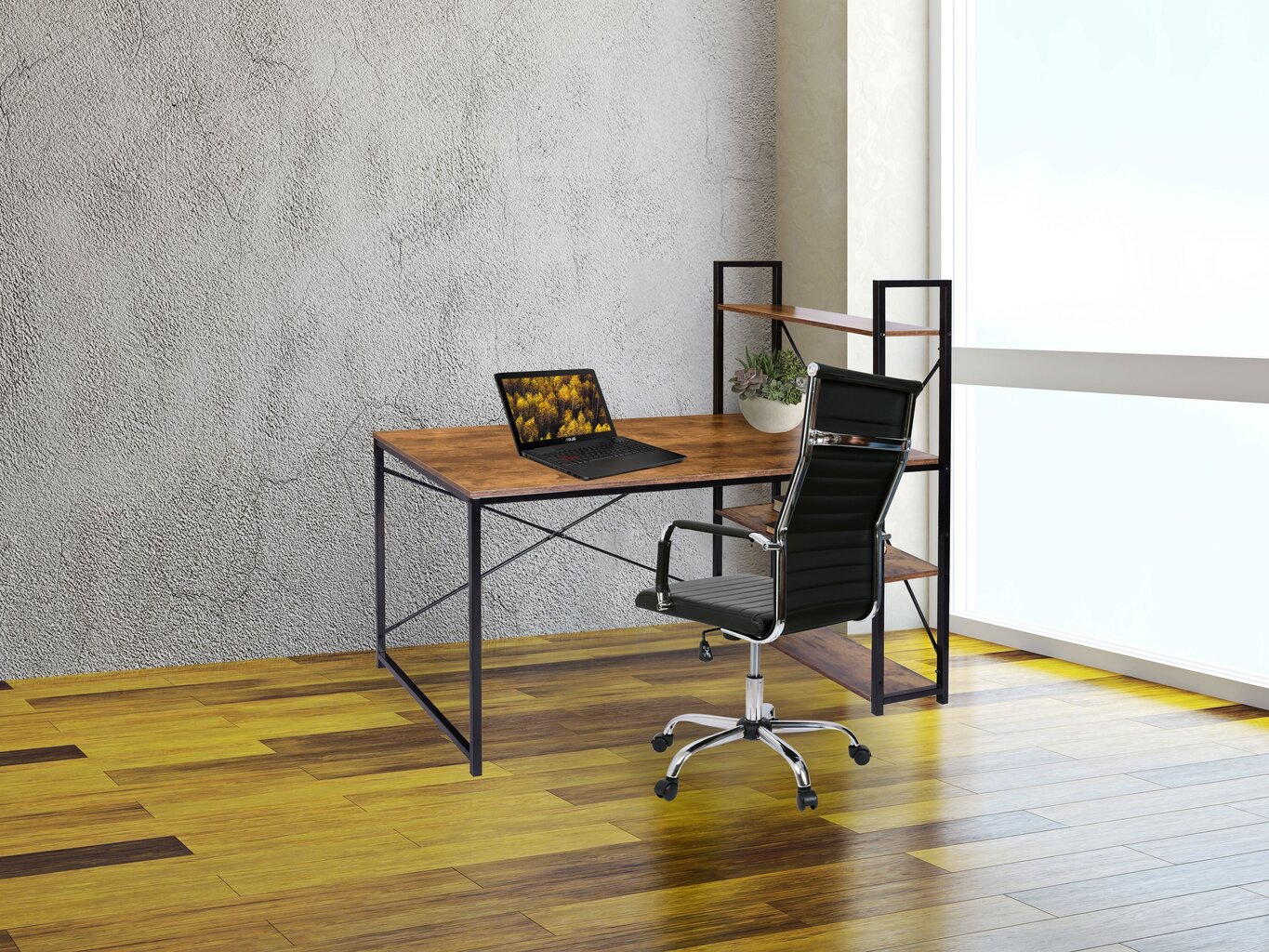 Rašomasis stalas su lentynomis ir prailginimu Trosa, rudas kaina ir informacija | Kompiuteriniai, rašomieji stalai | pigu.lt