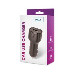 Setty car charger 1x USB 1A black цена и информация | Зарядные устройства для телефонов | pigu.lt