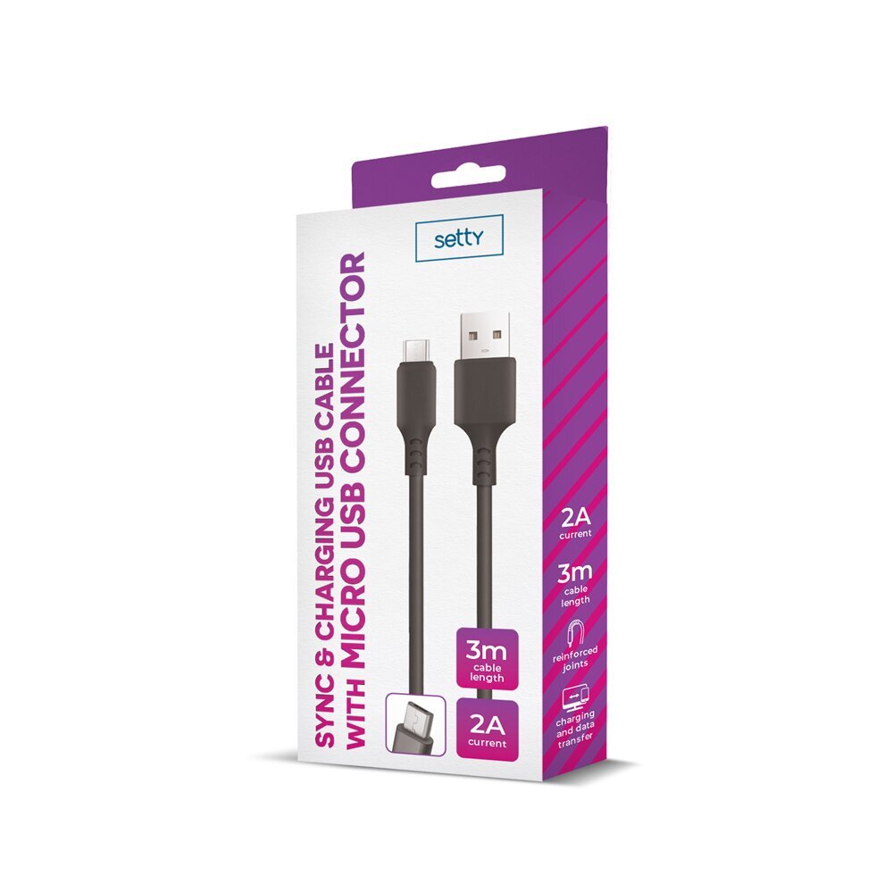 Setty, USB - microUSB, 3 m kaina ir informacija | Laidai telefonams | pigu.lt