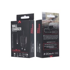 Maxlife MXTC-03 charger 2.1A black with microUSB cable 1 m цена и информация | Зарядные устройства для телефонов | pigu.lt