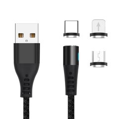 Maxlife MXUC-02 magnetic cable USB - Lightning + USB-C + microUSB 1,0 m 2A black nylon цена и информация | Кабели для телефонов | pigu.lt