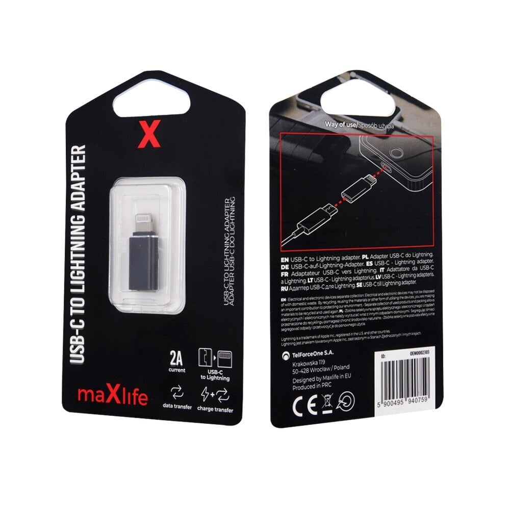 Maxlife USB-C to Lightning adapter kaina ir informacija | Adapteriai, USB šakotuvai | pigu.lt
