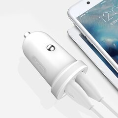 XO TZ08 car charger 2x USB 2,1A white + Lightning cable цена и информация | Зарядные устройства для телефонов | pigu.lt