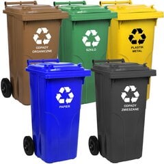Atliekų konteinerių komplektas - 120l - penkių spalvų: žalia, mėlyna, geltona, ruda, juoda kaina ir informacija | Šiukšliadėžės | pigu.lt