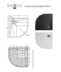 Pusapvalis dušo padėklas Besco Vexo, 90x90 cm kaina ir informacija | Dušo padėklai | pigu.lt