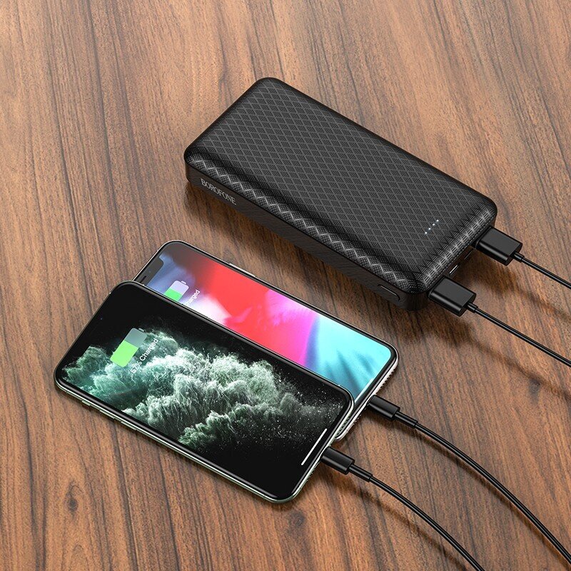 Išorinė baterija Power Bank Borofone BJ3A Type-C microUSB 2*USB (2A) 20000mAh balta kaina ir informacija | Atsarginiai maitinimo šaltiniai (power bank) | pigu.lt