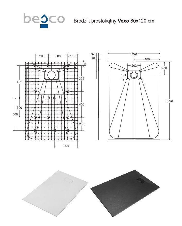 Dušo padėklas Besco Vexo Black, 80x100,120 cm kaina ir informacija | Dušo padėklai | pigu.lt