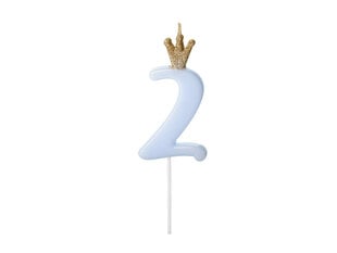 Свеча ко дню рождения, № 2, голубая с короной, 9,5см цена и информация | Праздничные декорации | pigu.lt