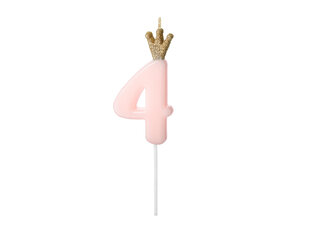 Свеча ко дню рождения, № 4, голубая с короной, 9,5см цена и информация | Праздничные декорации | pigu.lt