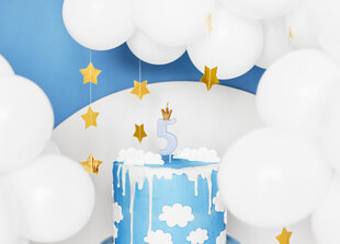 Свеча ко дню рождения, № 5, голубая с короной, 9,5см цена и информация | Праздничные декорации | pigu.lt