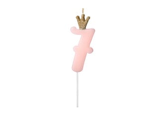 Свеча ко дню рождения, № 7, голубая с короной, 9,5см цена и информация | Праздничные декорации | pigu.lt