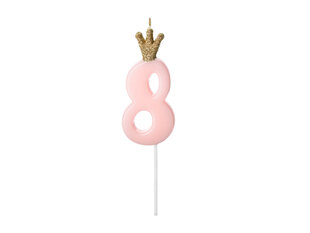 Свеча ко дню рождения, № 8, голубая с короной, 9,5см цена и информация | Праздничные декорации | pigu.lt
