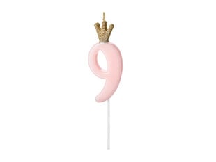 Свеча ко дню рождения, № 9, голубая с короной, 9,5см цена и информация | Праздничные декорации | pigu.lt
