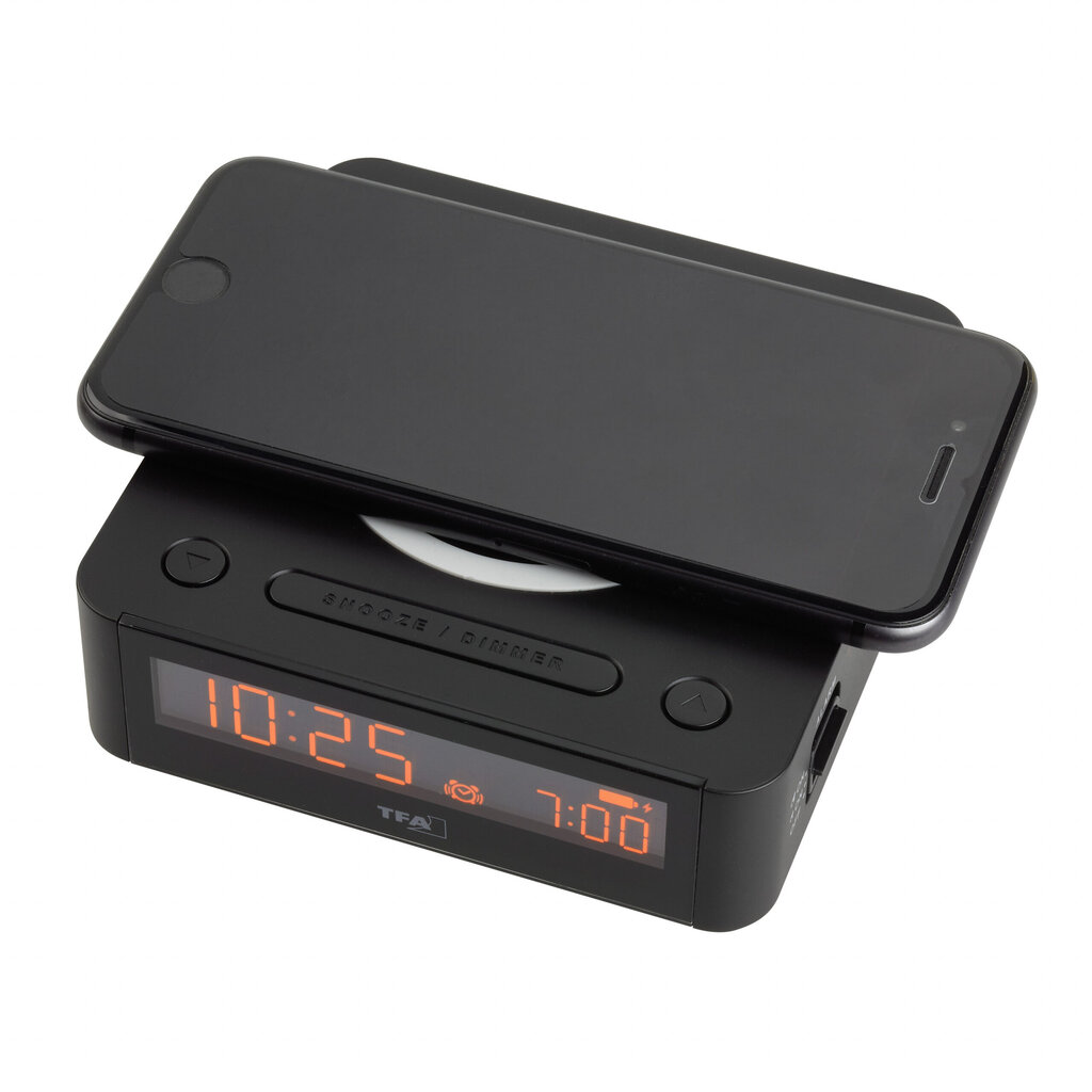 TFA Digital Alarm Clock With wireless Charging Station kaina ir informacija | Krovikliai telefonams | pigu.lt