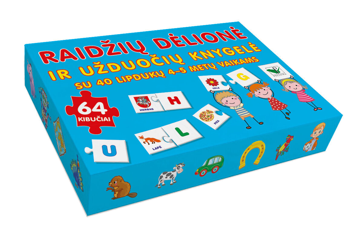 Raidžių dėlionė ir užduočių knygelė su 40 lipdukų, 4-5 metų vaikams цена и информация | Dėlionės (puzzle) | pigu.lt