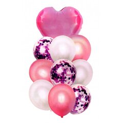 Balionai su širdele ir konfeti 30-46cm, 10vnt., rožinės spalvos kaina ir informacija | Balionai | pigu.lt