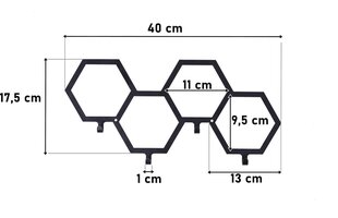 Вешалка для одежды HEX с 4 черными крючками цена и информация | Вешалки для одежды | pigu.lt