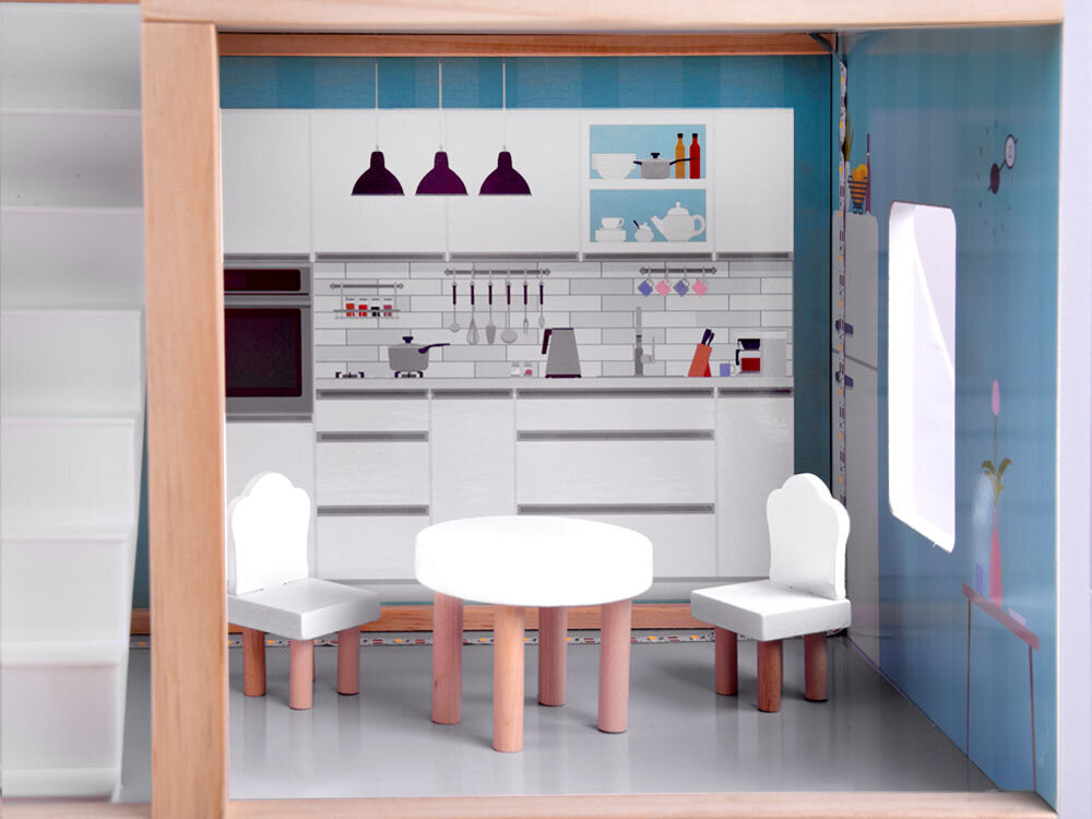 Medinis lėlių namas su LED apšvietimu kaina ir informacija | Žaislai mergaitėms | pigu.lt