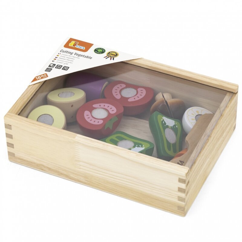 Žaislinės medinės pjaustomos daržovės dėžutėje Viga цена и информация | Žaislai mergaitėms | pigu.lt
